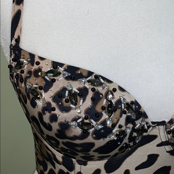 Bebe sequined bedazzled leopard print bustier top - Picture 4 of 9